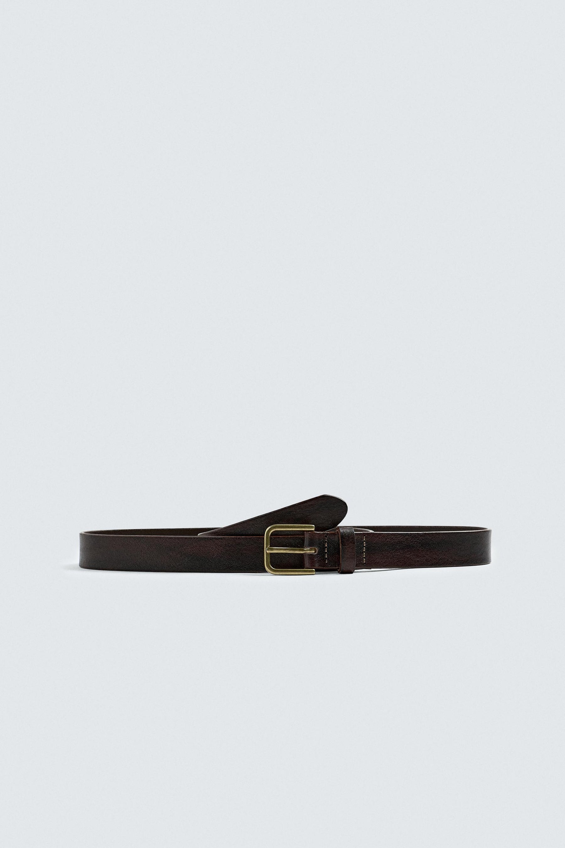 CRINKLED EFFECT LEATHER BELT - Image 1