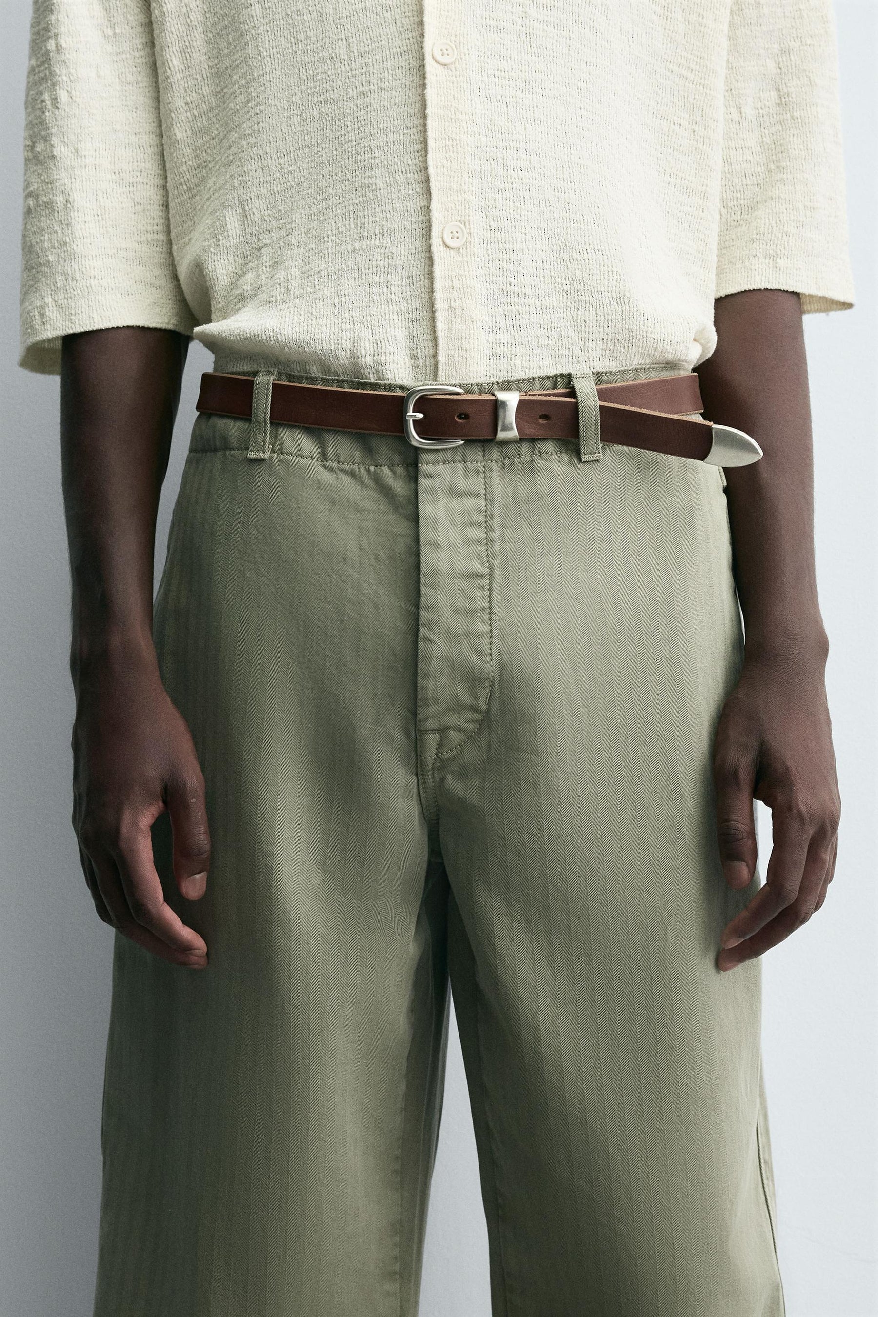 VINTAGE-EFFECT LEATHER BELT - Image 1