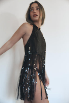 Sequin Fringed Halter Top