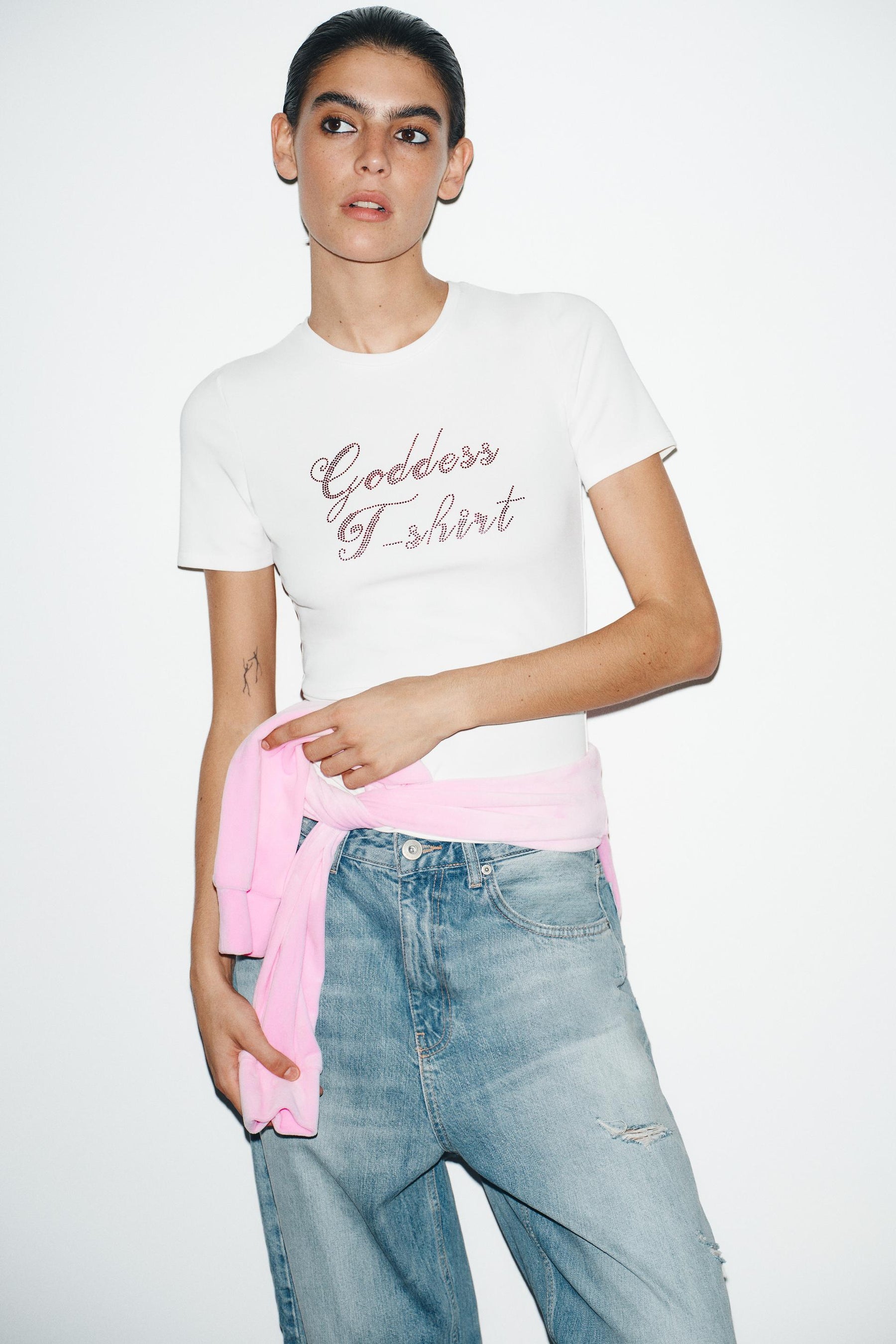 Rhinestone Slogan T-Shirt