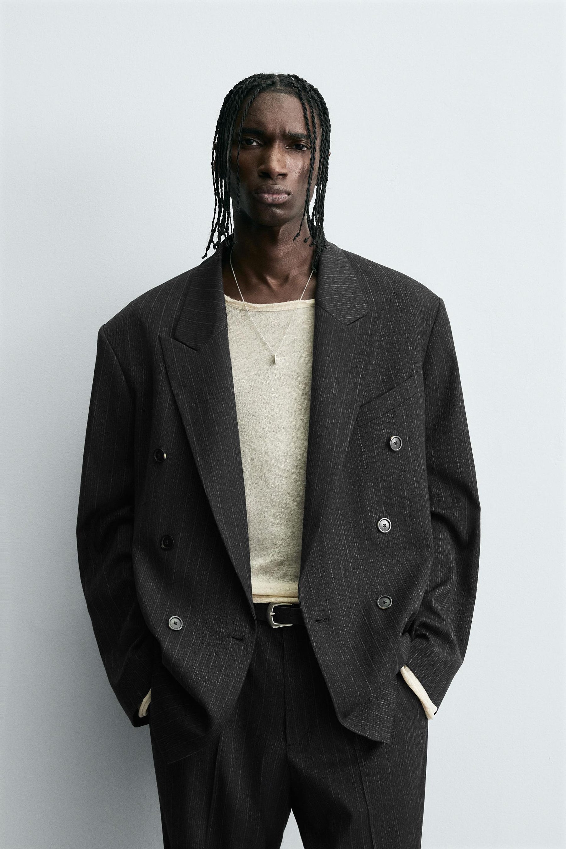 STRIPED SUIT DOUBLE-BREASTED BLAZER - Image 2