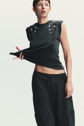 Faded-effect shoulder pad t-shirt