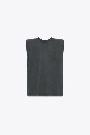 Faded-effect shoulder pad t-shirt