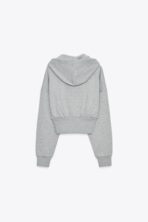 METALLIC THREAD CROP HOODIE