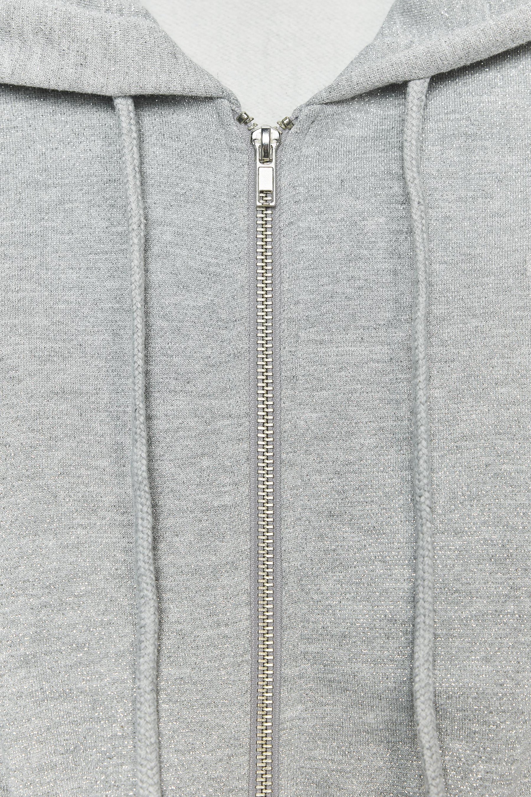 METALLIC THREAD CROP HOODIE