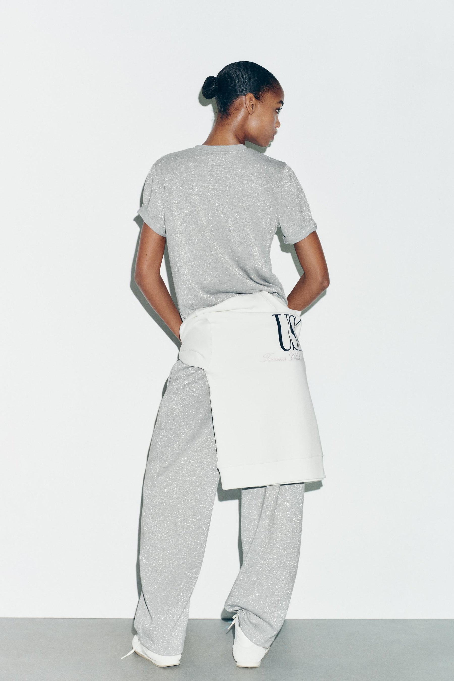 Metallic Thread Slogan T-Shirt