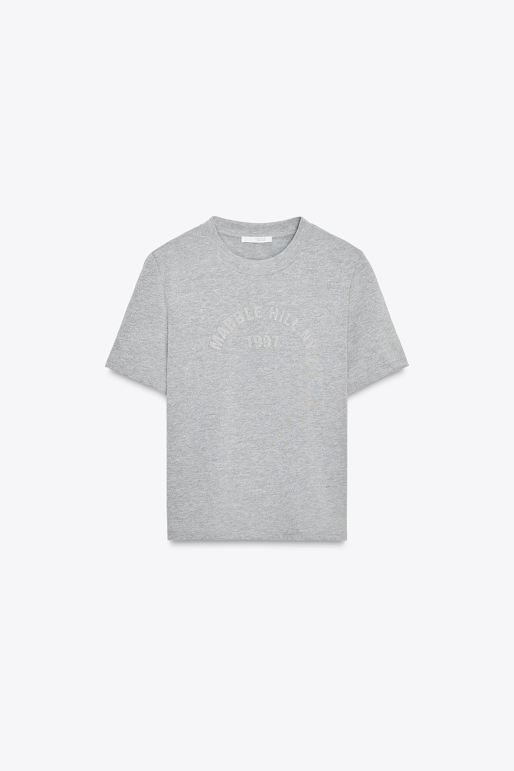 Metallic Thread Slogan T-Shirt