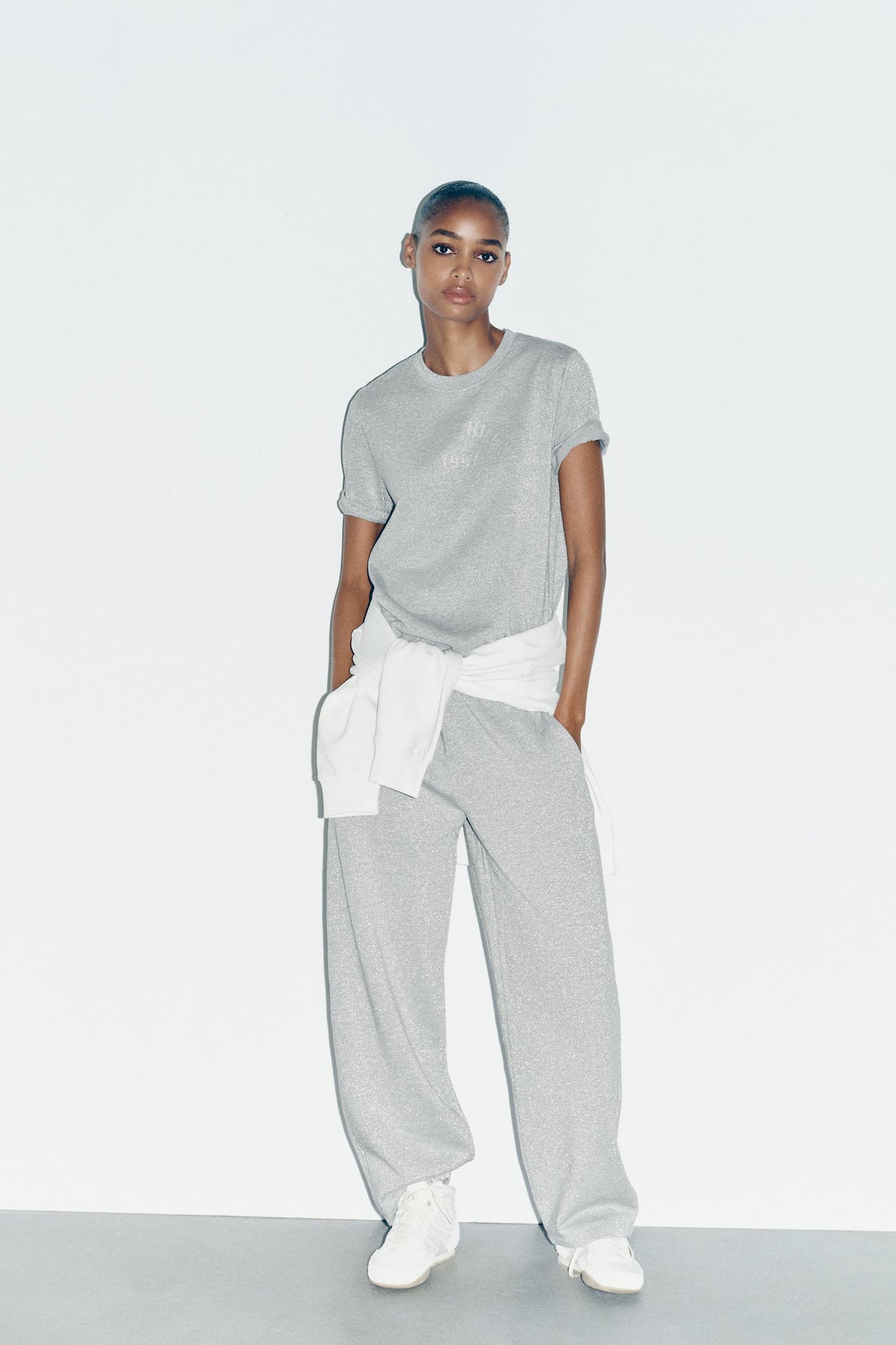 Metallic Thread Slogan T-Shirt