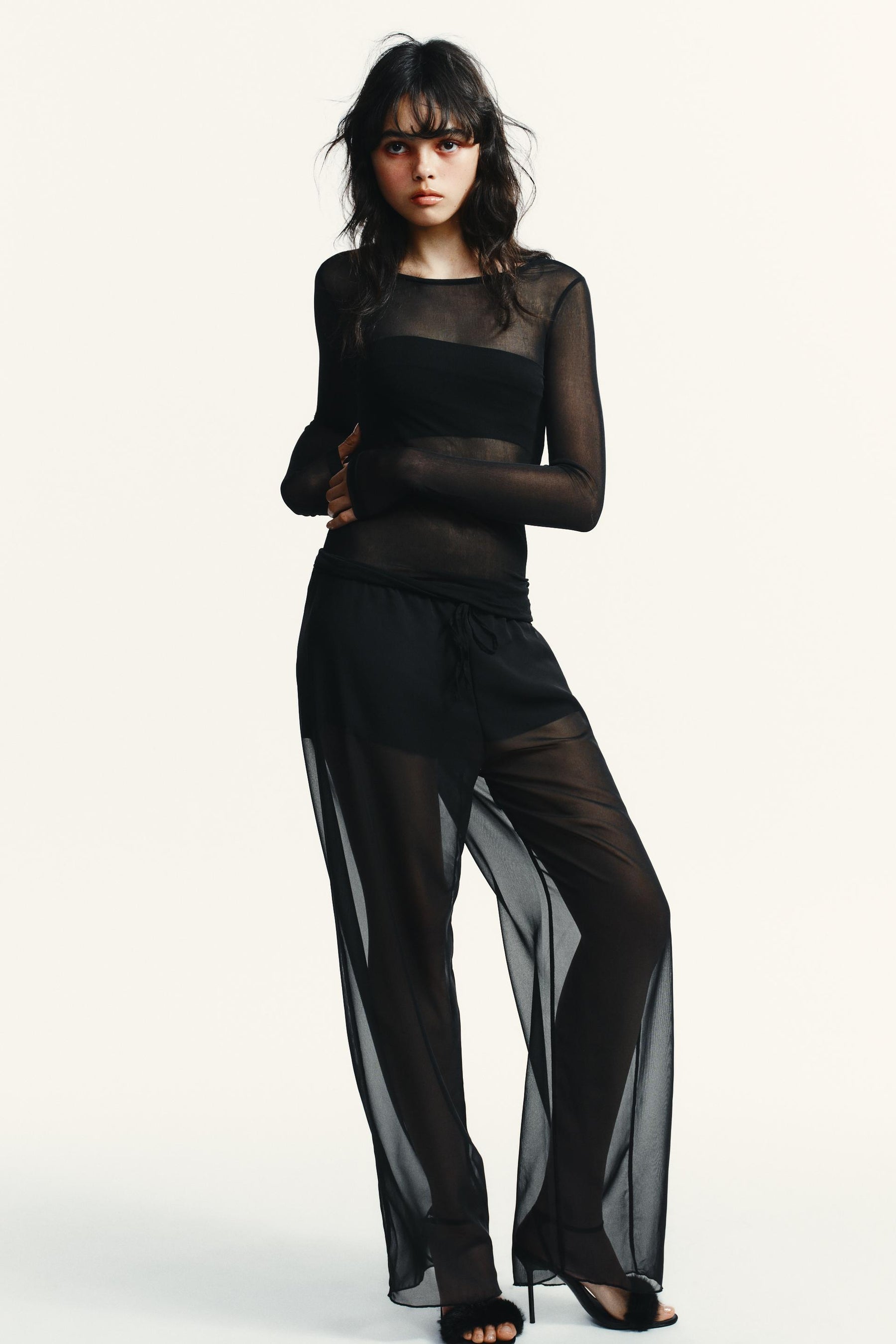 SEMI-SHEER FLOWING TROUSERS