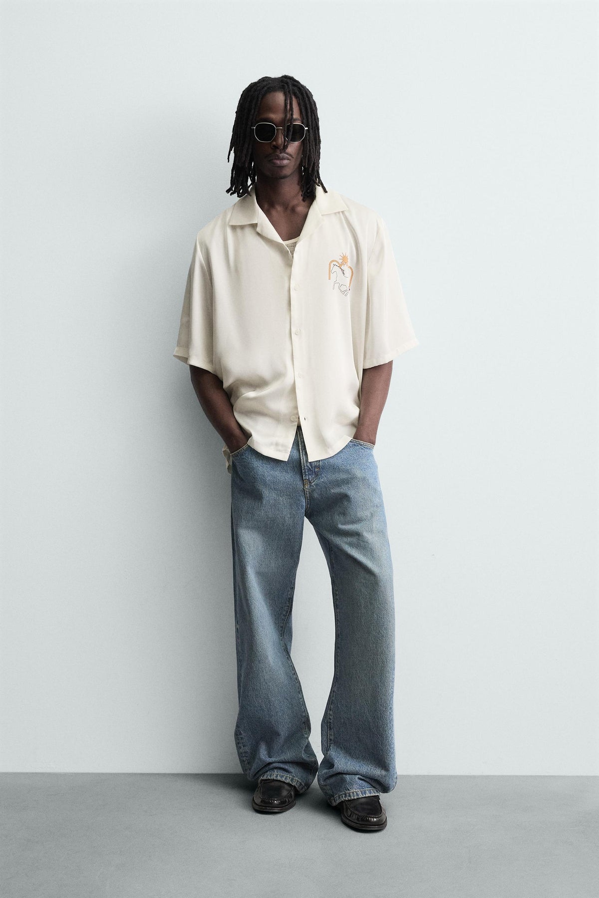 CONTRAST PRINT FLOWING SHIRT - Image 1