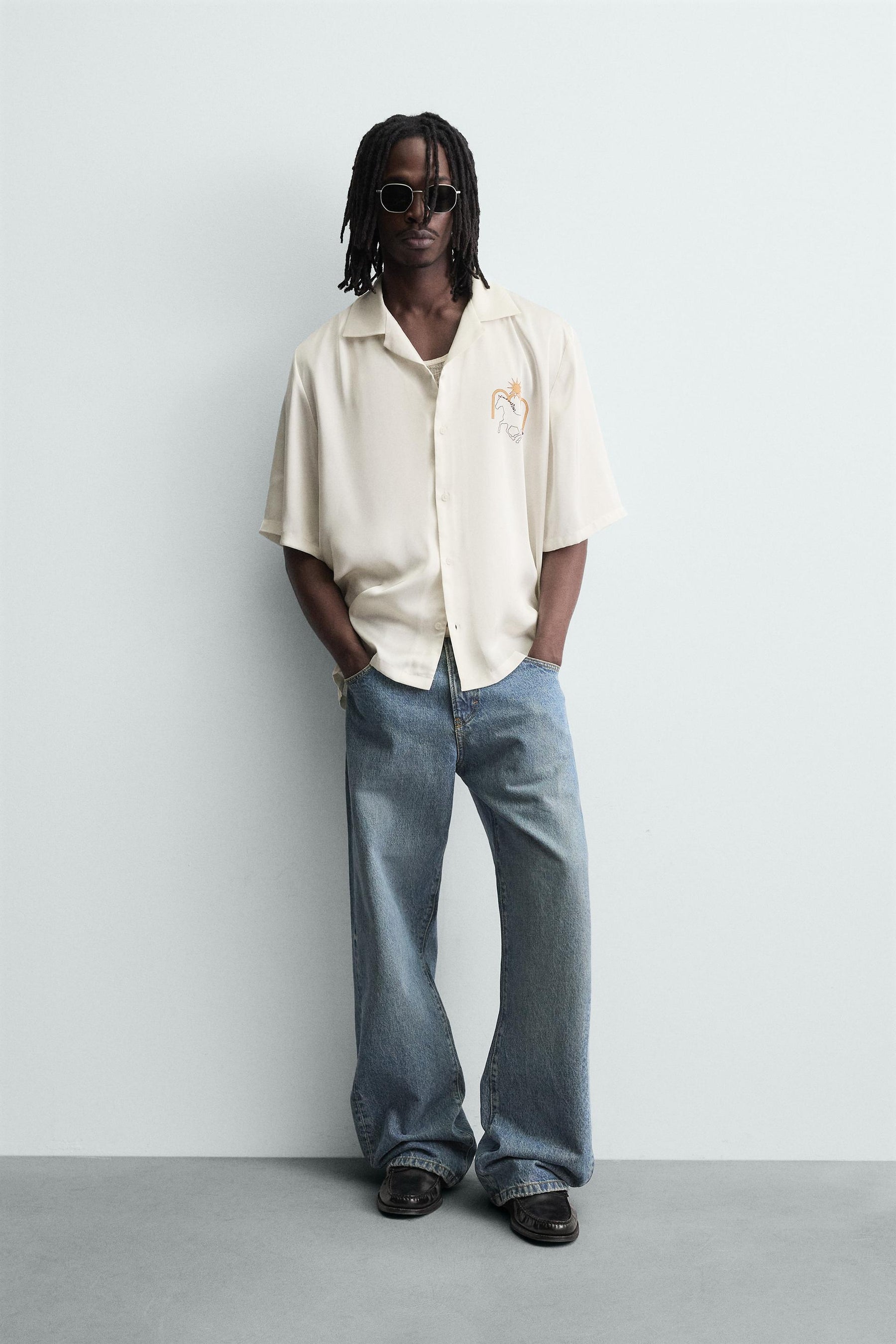 CONTRAST PRINT FLOWING SHIRT - Image 1