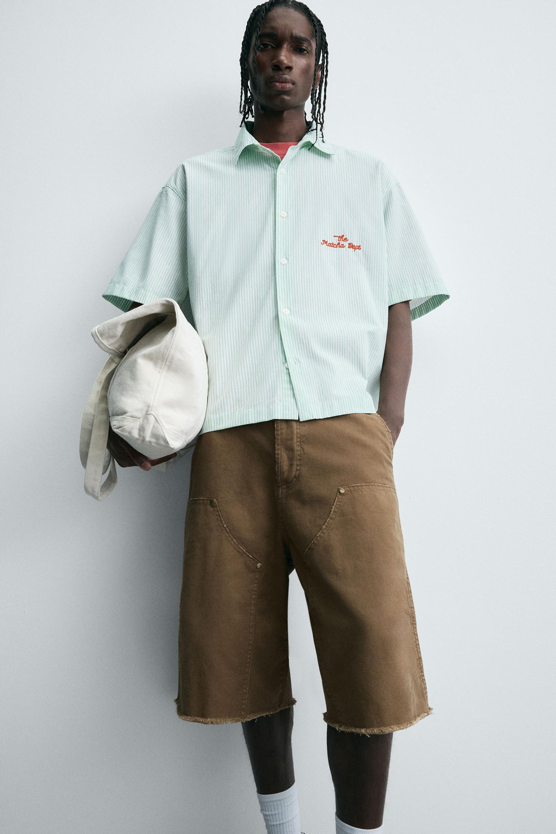 STRIPED SHIRT WITH CONTRAST SLOGAN - Image 5