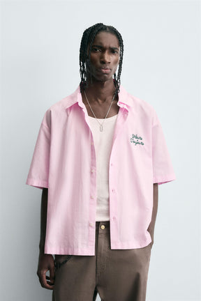 STRIPED SHIRT WITH CONTRAST SLOGAN - Image 2