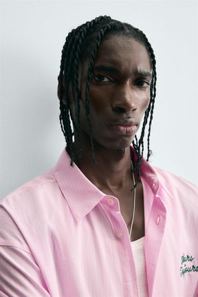 STRIPED SHIRT WITH CONTRAST SLOGAN - Image 5