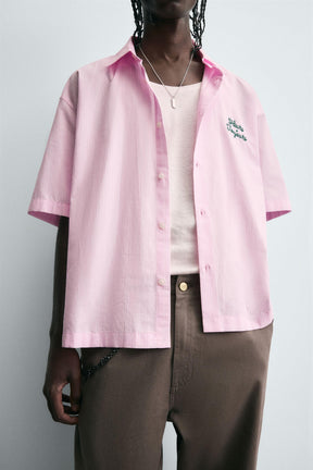 STRIPED SHIRT WITH CONTRAST SLOGAN - Image 6