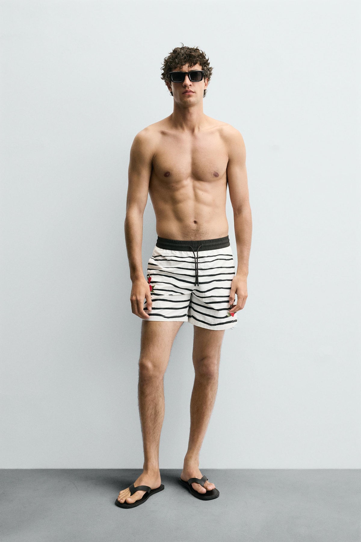 Printed Mid-Length Swimming Trunks - Image 1
