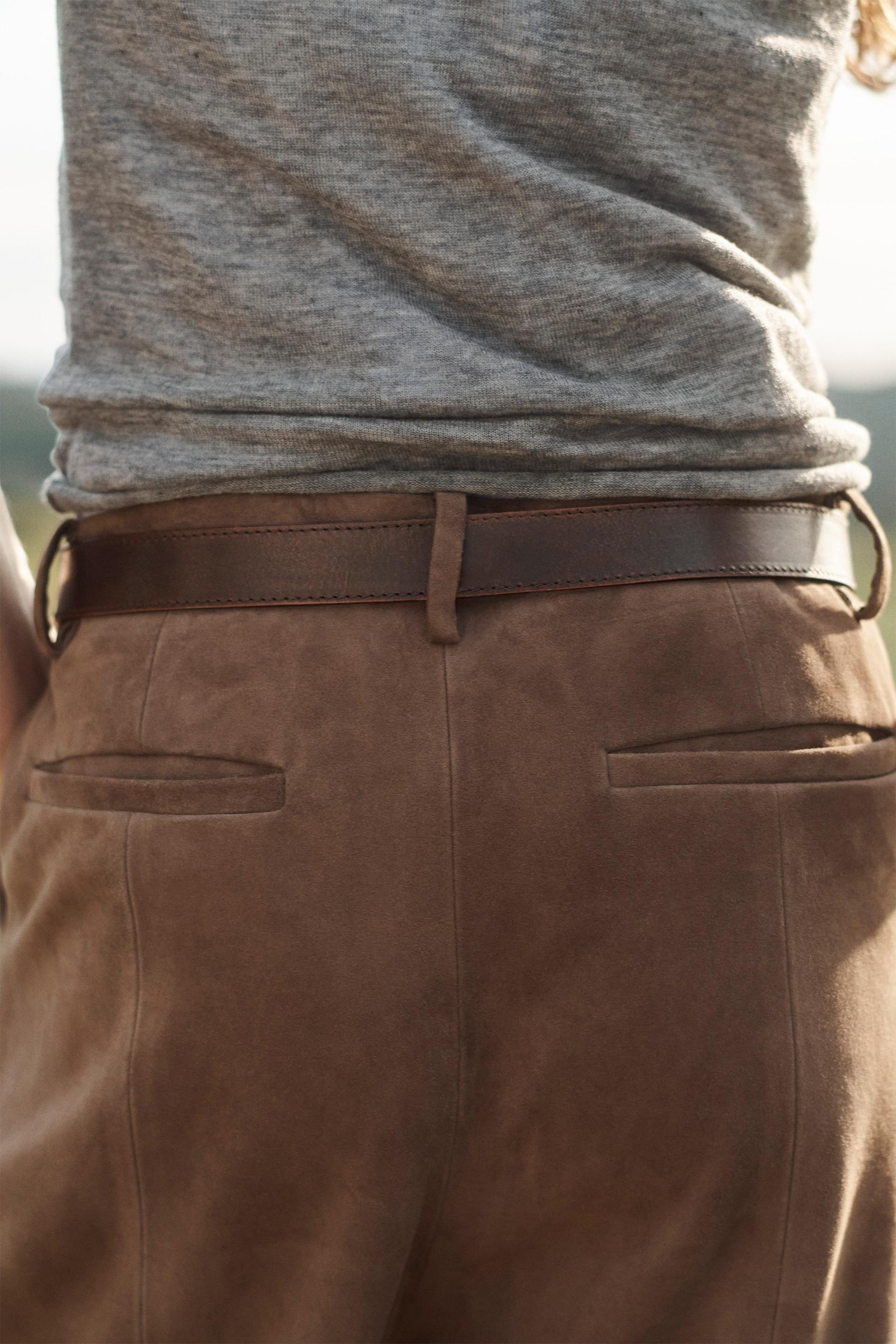 SUEDE LEATHER PLEATED TROUSERS