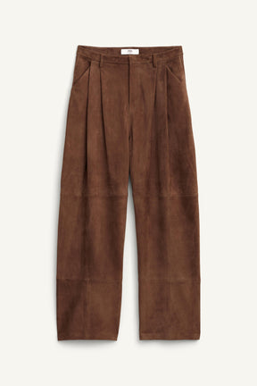 SUEDE LEATHER PLEATED TROUSERS