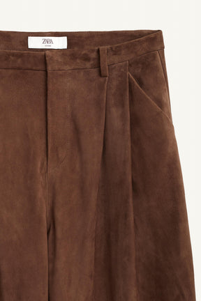 SUEDE LEATHER PLEATED TROUSERS