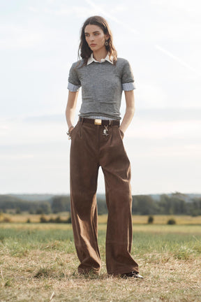 SUEDE LEATHER PLEATED TROUSERS