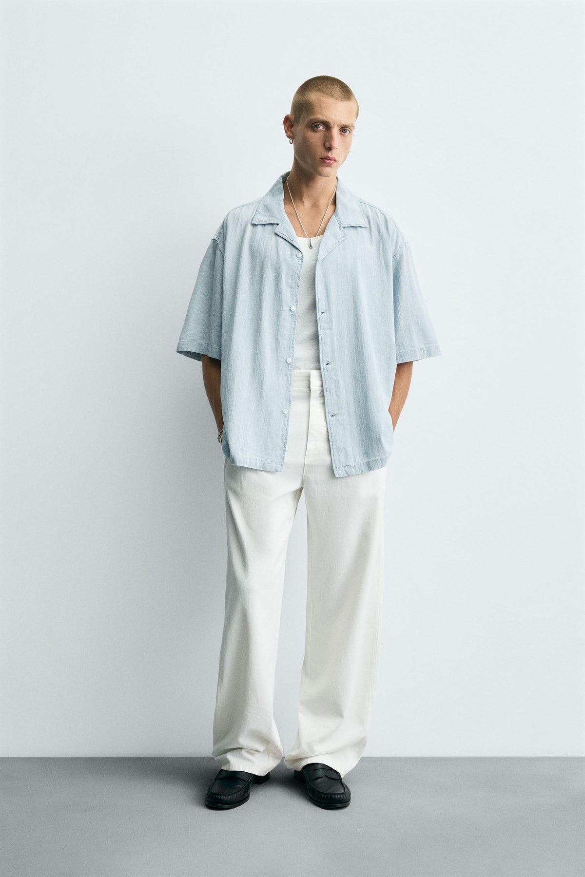 STRIPED JACQUARD WASHED SHIRT - Image 1