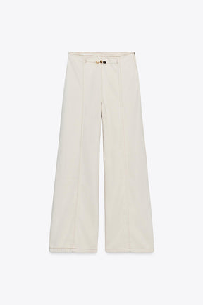 High-waist beaded jeans