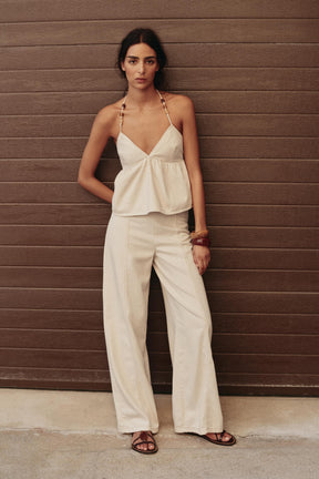 High-waist beaded jeans