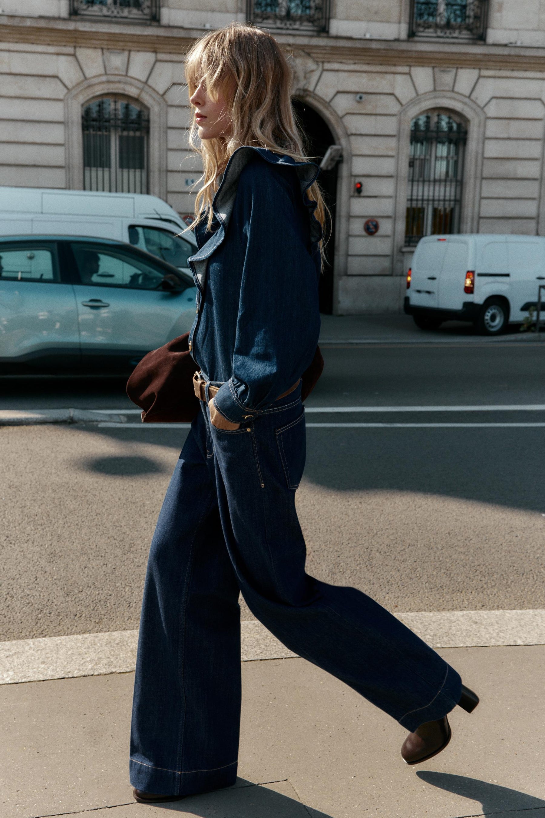 Denim Shirt with Ruffles