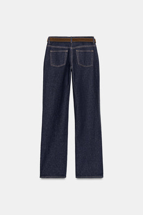 Slim Mid-Waist Belted Jeans