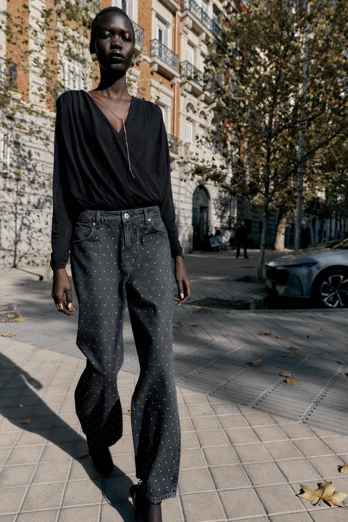 Shiny High-Waist Straight Jeans