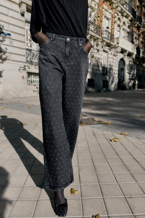 Shiny High-Waist Straight Jeans