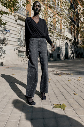 Shiny High-Waist Straight Jeans