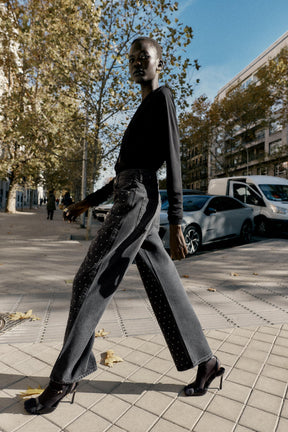 Shiny High-Waist Straight Jeans