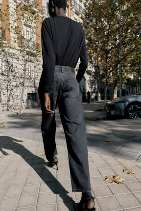 Shiny High-Waist Straight Jeans