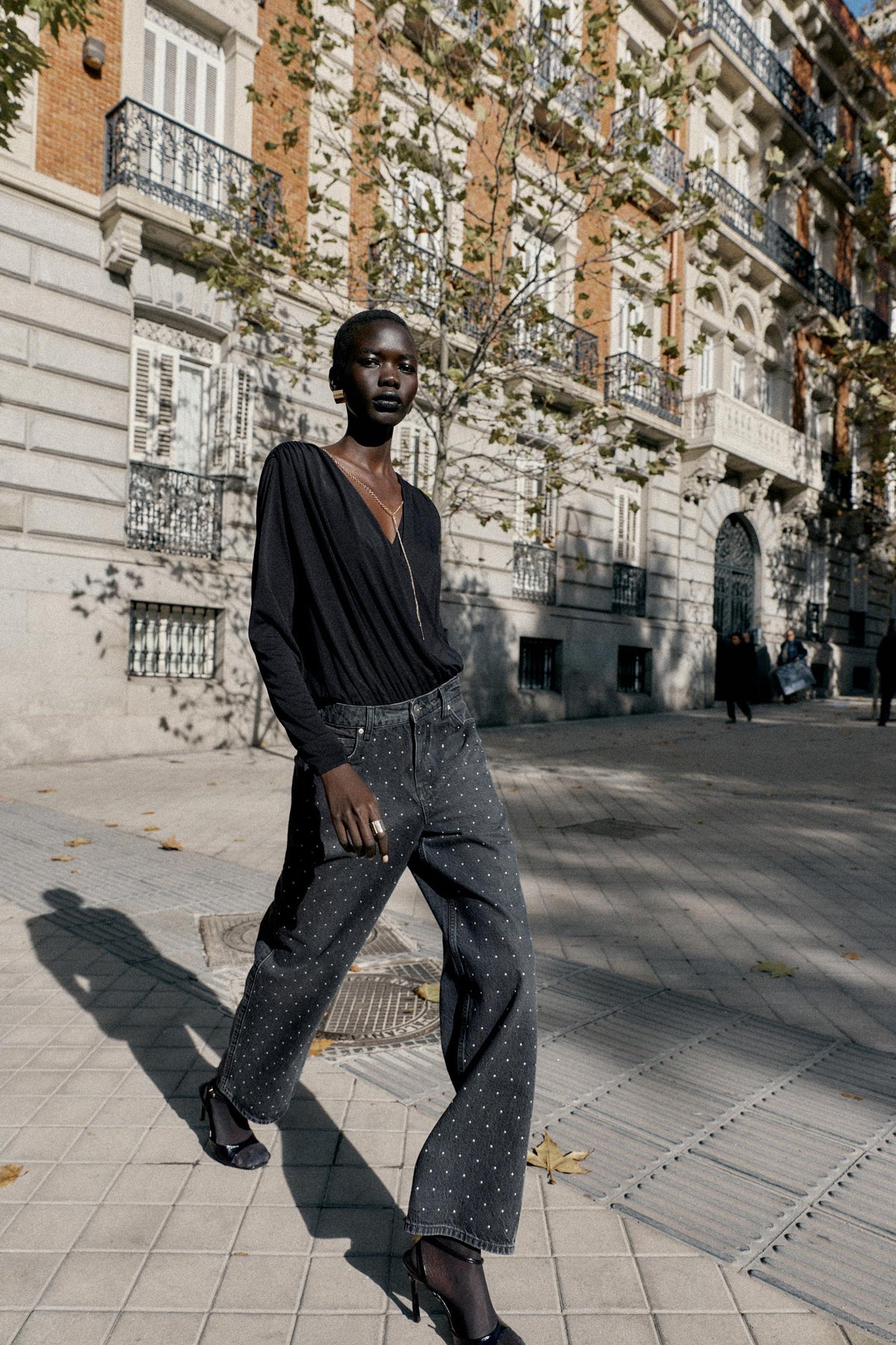 Shiny High-Waist Straight Jeans