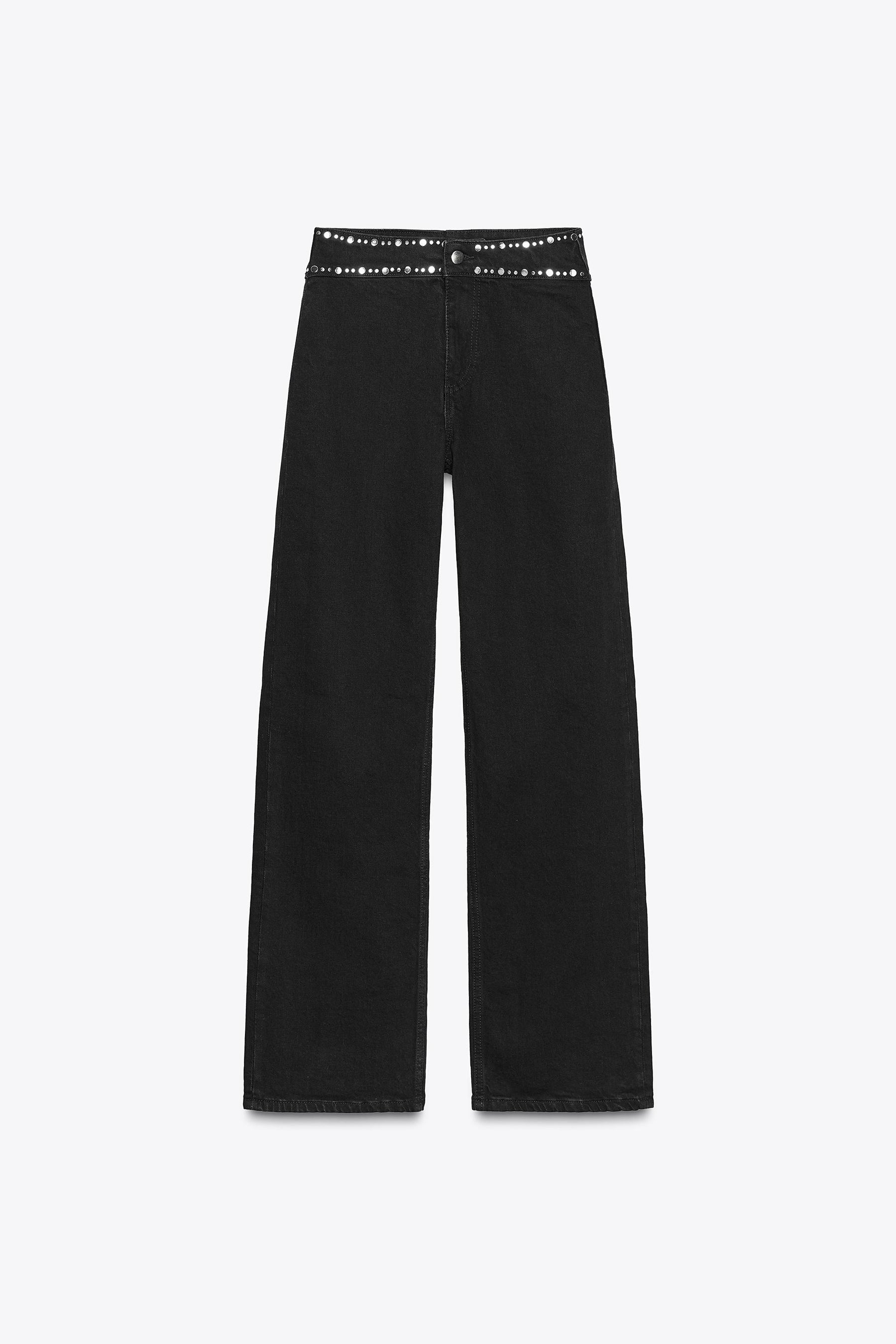 High-waist studded jeans