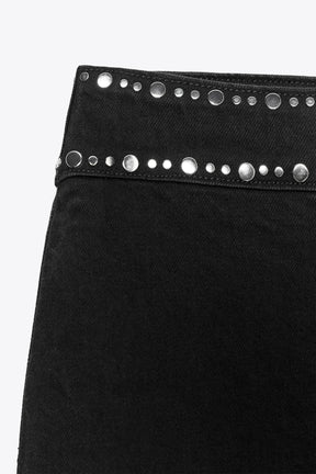 High-waist studded jeans