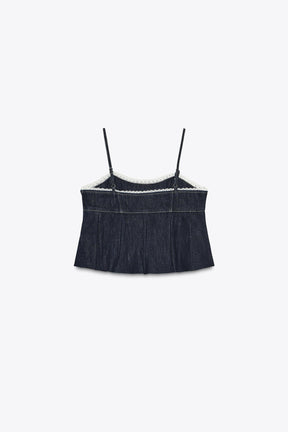 Denim Lace Crop Top