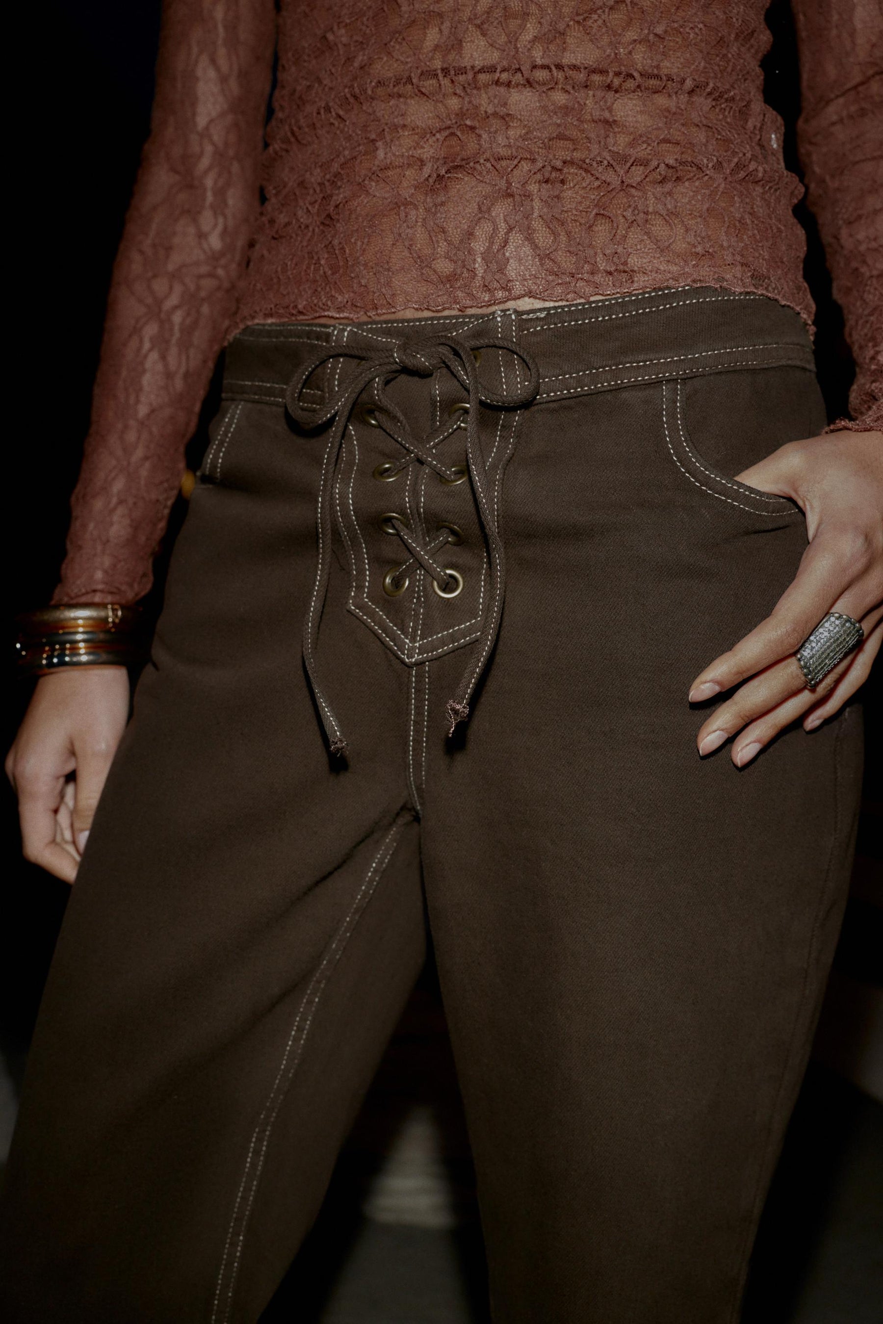 High-waist laced jeans