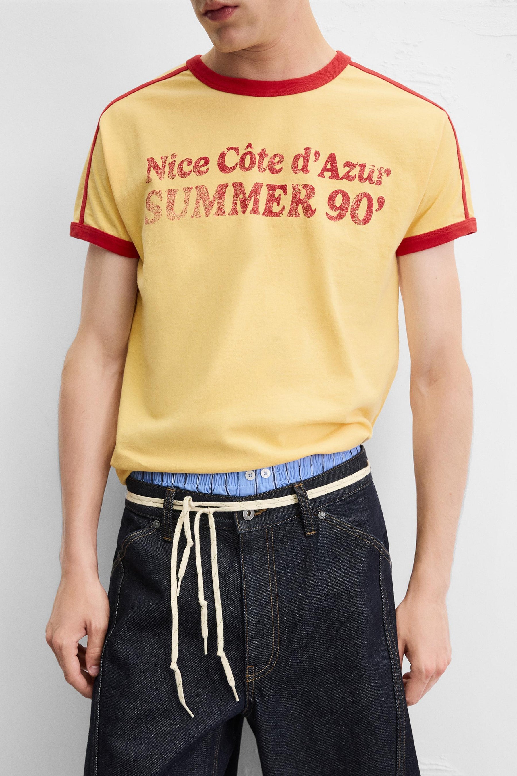 RIB T-SHIRT WITH CONTRAST SLOGAN - Image 7