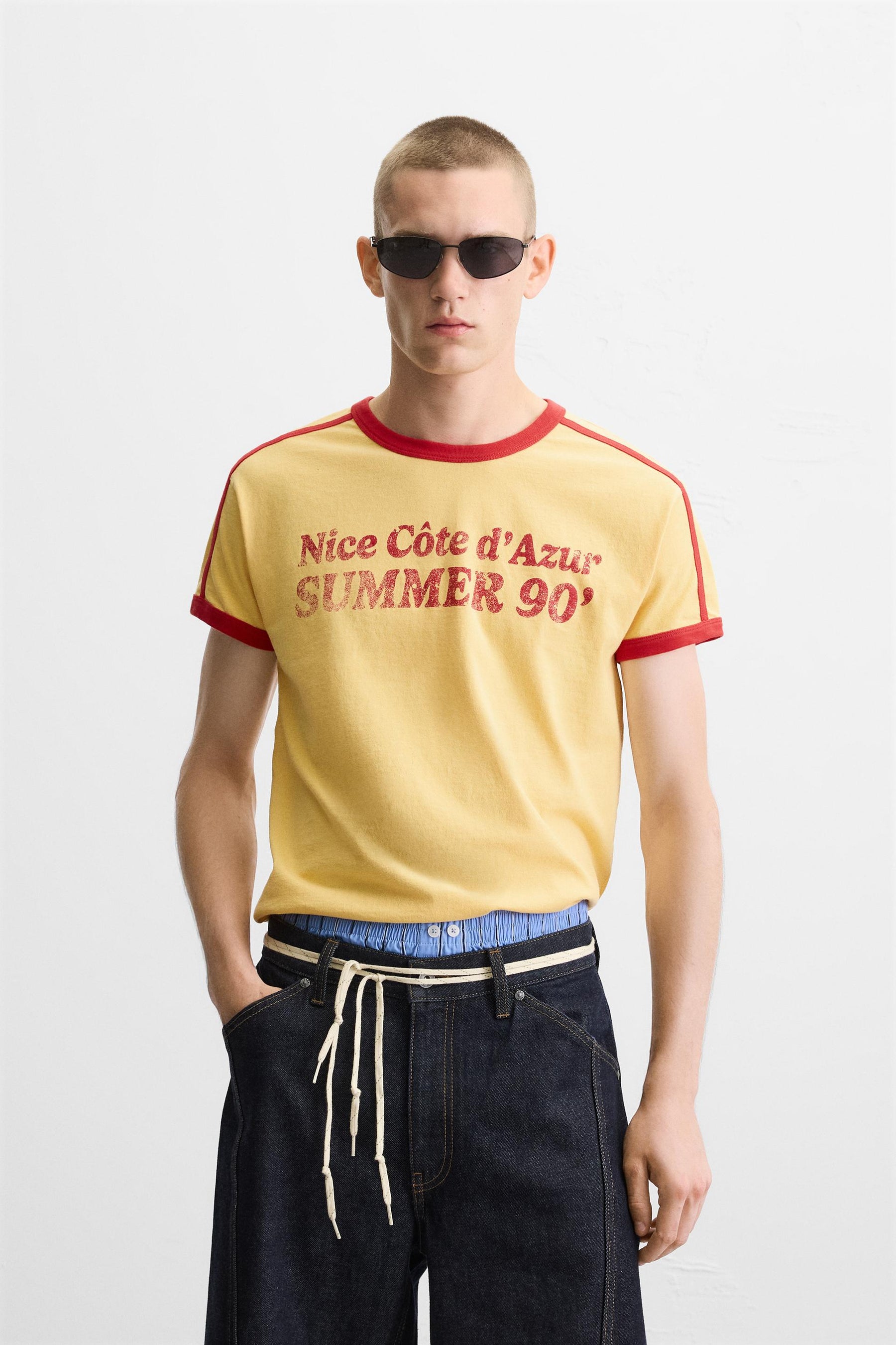 RIB T-SHIRT WITH CONTRAST SLOGAN - Image 2