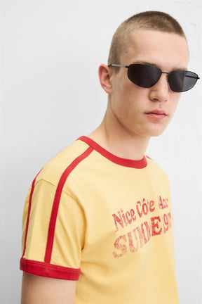 RIB T-SHIRT WITH CONTRAST SLOGAN - Image 6