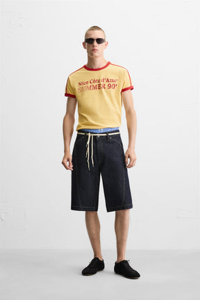 RIB T-SHIRT WITH CONTRAST SLOGAN - Image 1