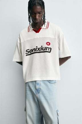 RETRO FOOTBALL PRINT POLO SHIRT - Image 5