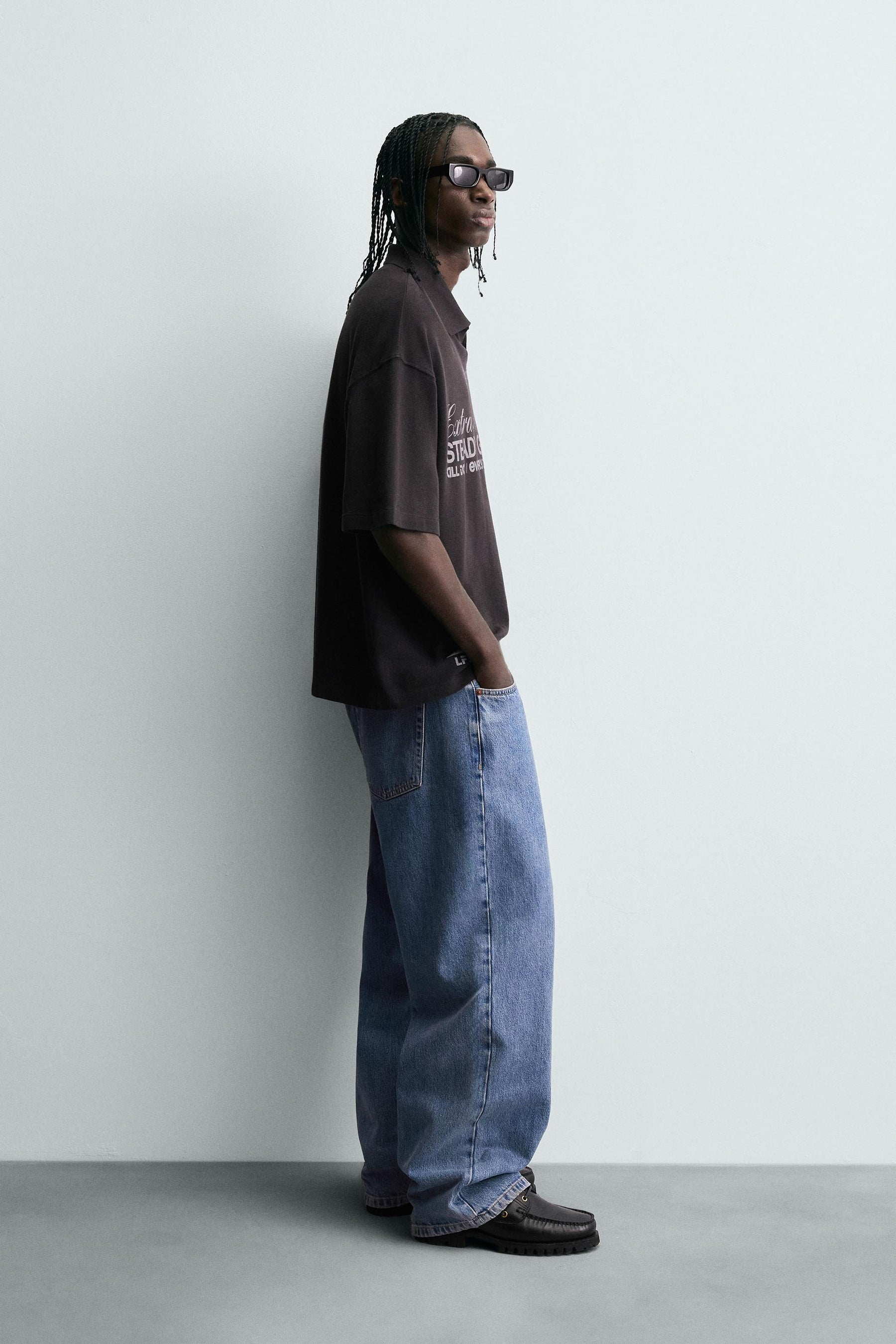 WASHED PRINTED TEXT POLO SHIRT - Image 3