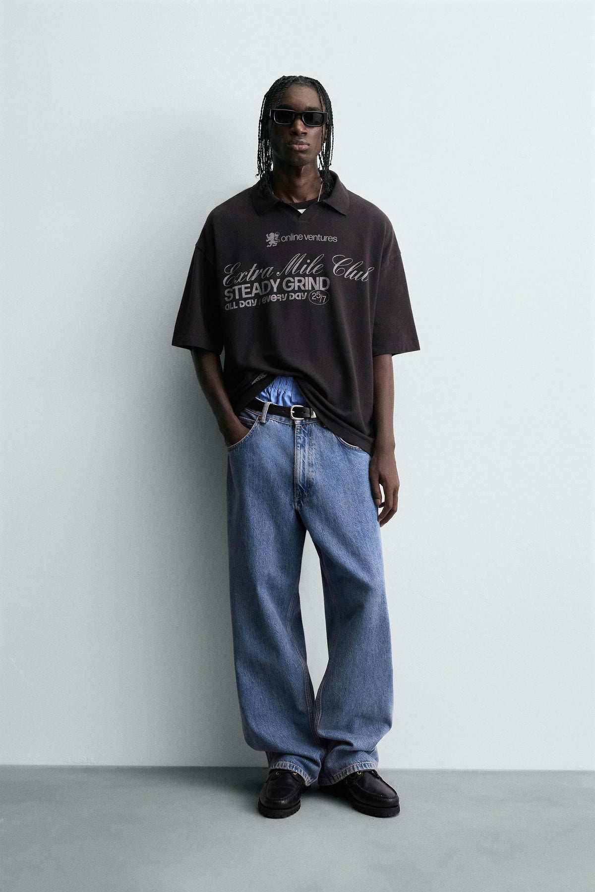 WASHED PRINTED TEXT POLO SHIRT - Image 1