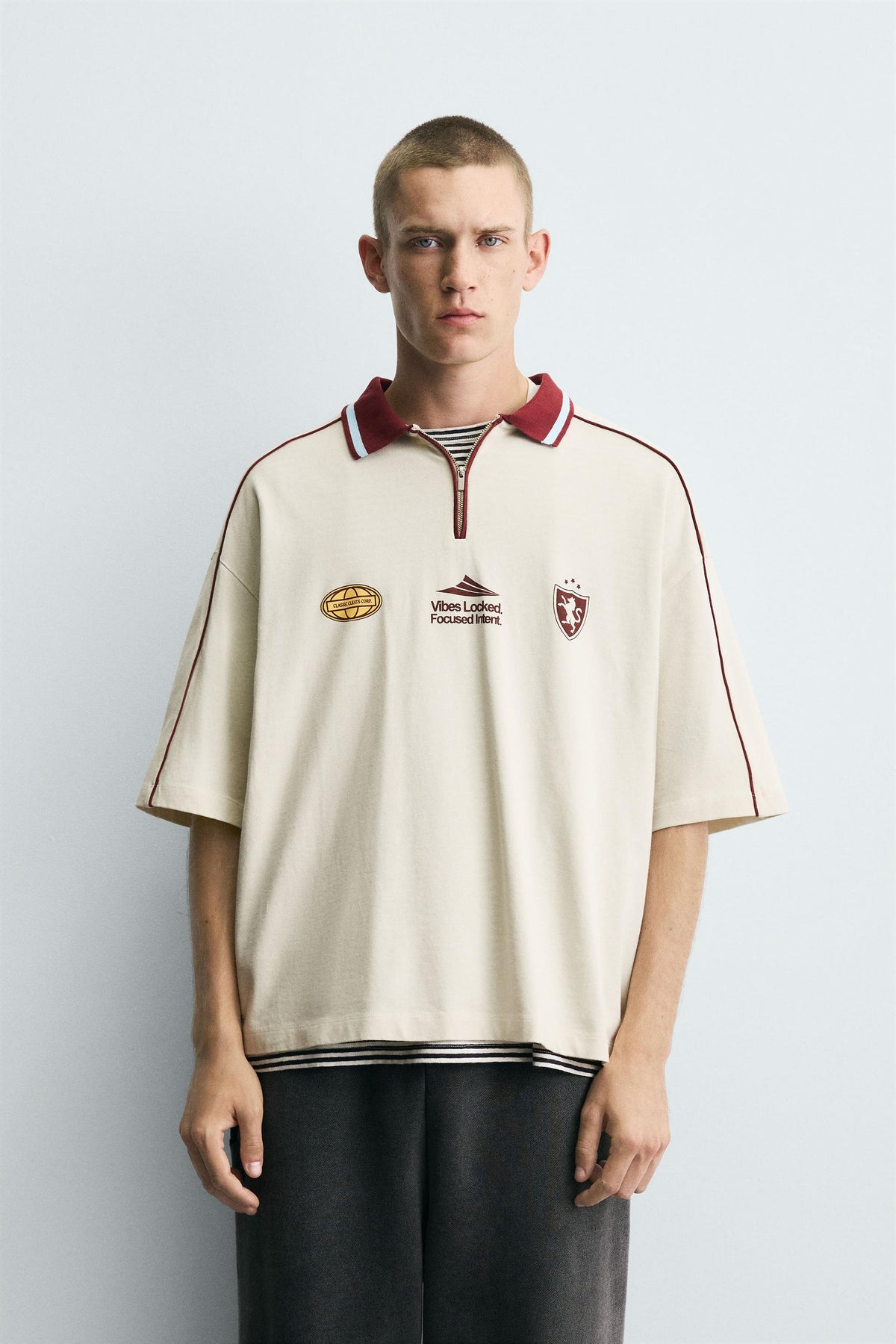 RETRO FOOTBALL PRINT POLO SHIRT - Image 2
