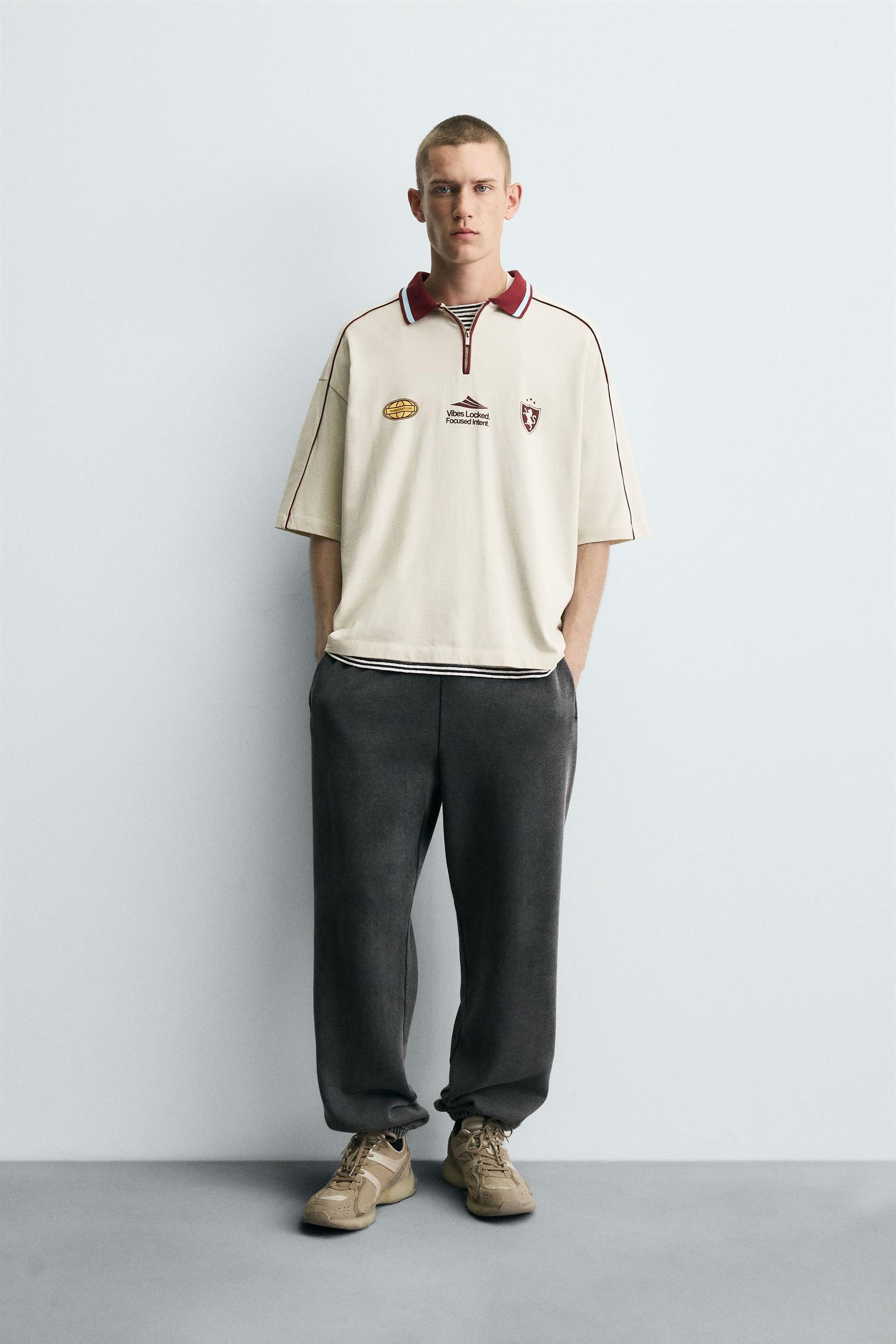 RETRO FOOTBALL PRINT POLO SHIRT - Image 1