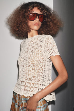 SHORT SLEEVE POINTELLE KNIT TOP - Image 4