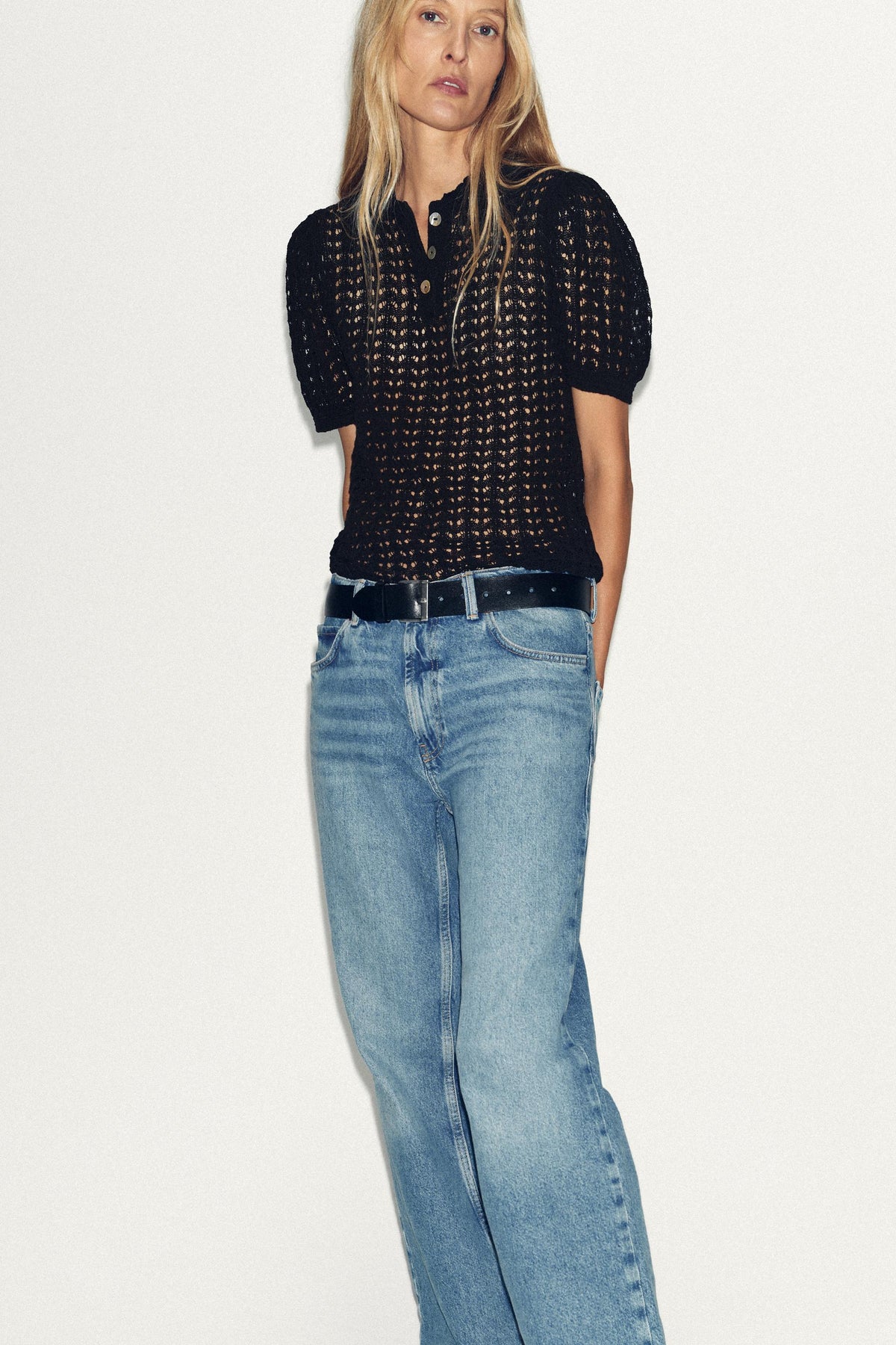 Pointelle Knit Polo Shirt